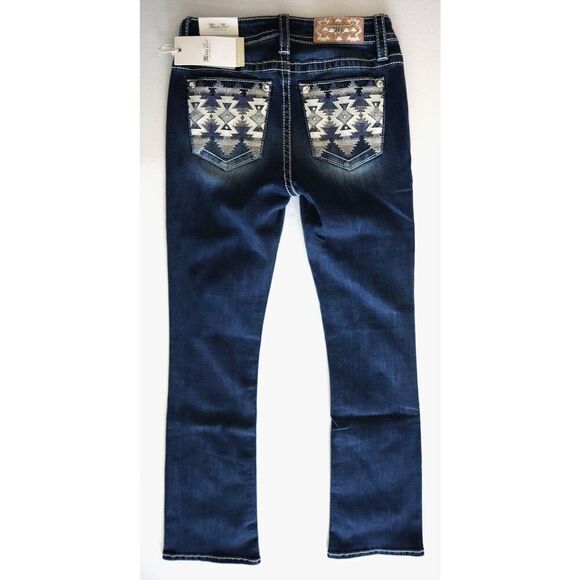 Miss Me M9176BV Women's Sz 26 Dark Blue Aztec Haze Mid-Rise Bootcut Jeans - Picture 2 of 14